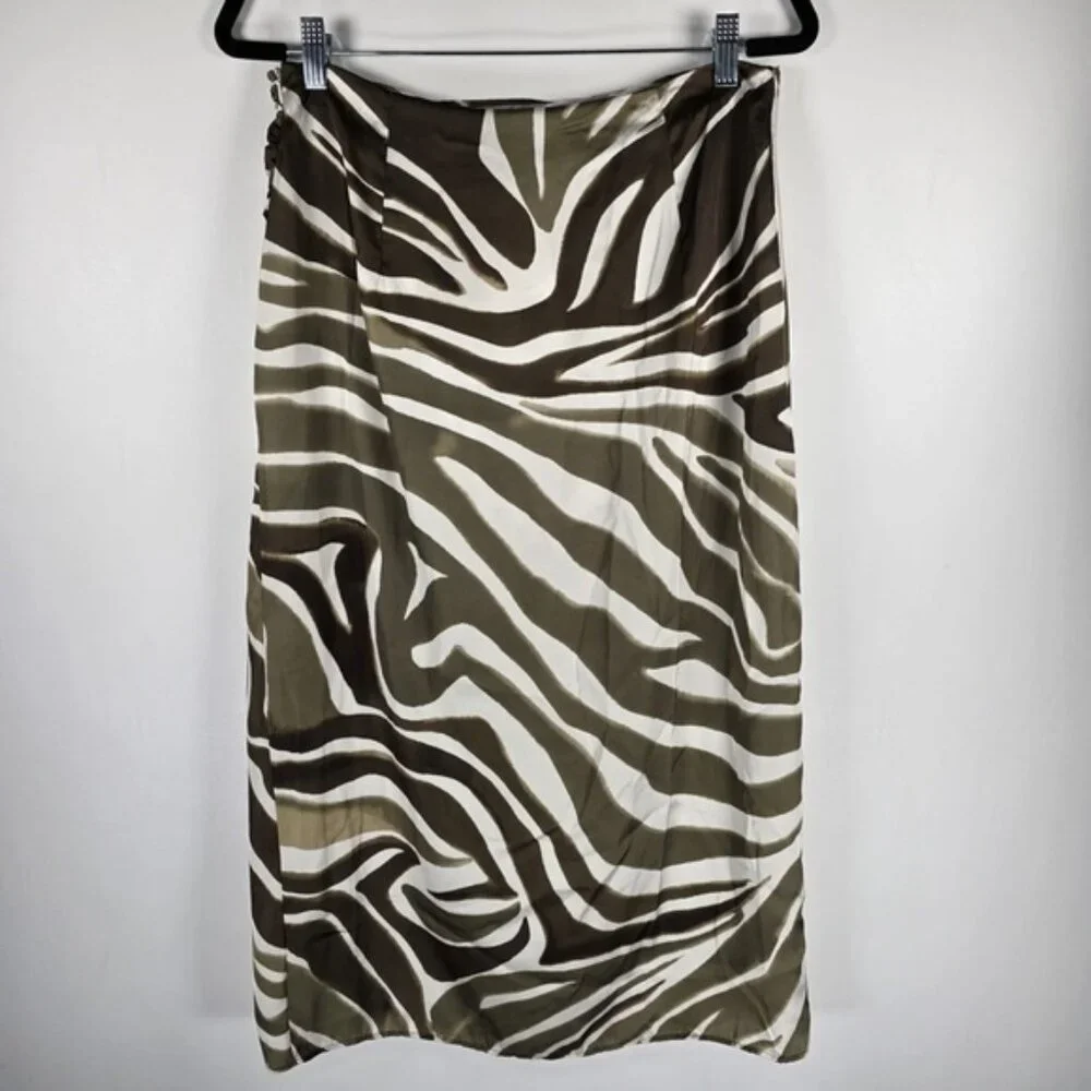 NWT ZARA Satin Animal Print HighWaisted Midi Skirt Front Slit Hem 8330/235 LARGE